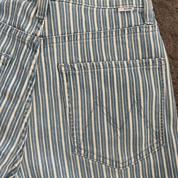 MOTHER Blue and White Flare Jeans with Pinstripe Pattern - Picture 5 of 6